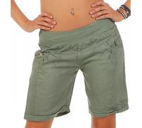 Malito Shorts de Toile de Lin Pantalon Hotpants 3001 Femme (S, Olive)