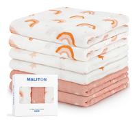 Maliton Lot de 6 Mousseline de Coton Biologique, 70x70cm Carrés de Mousseline, Conception à 3 Couches Multi-usages: Bavoir, Ultra Doux, Cadeau Naissance Fille et Garçon(Blanc-Rose)