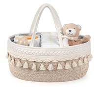 Maliton Panier Rangement Bébé, Boho Rangement Lange Bebe avec Compartiments et Poignées, Rangement Couches Bebe Portable, Panier Organisateur Bebe de Corde en Coton Cadeau pour nouveau-né