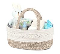 Maliton Panier Rangement Bébé, Rangement Lange Bebe avec Compartiments et Poignées, Couches Bebe Portable, Panier Organisateur Bebe de Corde en Coton Cadeau pour nouveau-né
