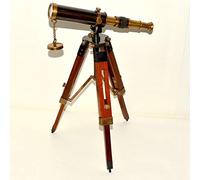 Malla Inc. Télescope antique en bois marron et laiton avec trépied
