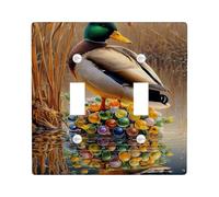 Mallard Duck Plaques de protection pour interrupteur, œufs colorés pour décoration printanière, plaques murales sur le thème de la nature, taille standard à double bascule