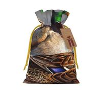 Mallard Duck Sacs de Noël avec cordon de serrage et ruban de Noël jaune - Pochettes cadeaux réutilisables en toile de jute avec cordon de serrage, S