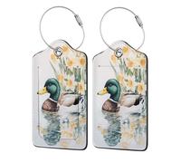 Mallard Swimming in The River Lot de 2 étiquettes de bagage en cuir avec rabat d'intimité et boucle en métal pour homme et femme