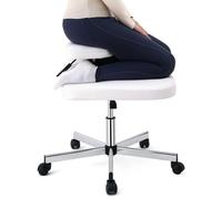MallCreaty Chaise de bureau ergonomique pour bureau ou maison - Hauteur réglable - En cuir - Pour travailleurs d'ordinateur, amateurs de yoga, fanatiques de méditation (blanc)