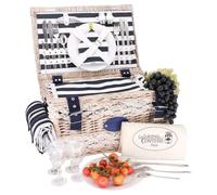 Les Jardins de la Comtesse - Panier Pique-Nique Marine - Complet pour 4 Personnes - Compartiment Glacière Isotherme/Nappe Imperméable - Assiettes en Céramique/Verres à Vin en Verre - 45 x 31 x 24 cm