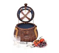 Les Jardins de la Comtesse - Panier Pique-Nique Tuileries - Complet / 2 Personnes - Panier Rond en Osier - Compartiment Isotherme - Assiettes en Céramique et Verres à Vin en Verre - 40 x 40 x 25 cm
