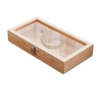 Mallette à échantillons en bois - 14,96 pouces - Présentoir en bois acrylique - Boîte à échantillons verrouillable de grande capacité avec couvercle transparent pour collections, rangement de bijoux