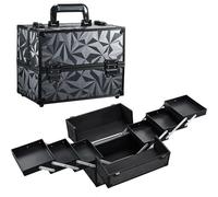 Mallette à Maquillage Valise Maquillage Coffret Rangement avec Doubles Serrures Maquillage Aluminium Boîte de Cosmétique Organiseur Professionnel Beauté Cas Vanité Grande, Noir Grisâtre