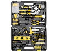 Mallette à outils 218 pièces avec marteau, tournevis, pinces et clé à douille, 40 cm x 28 cm, noir et jaune