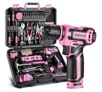 Mallette à Outils DEKO PRO 133 Pièces - Perceuse Visseuse Électrique 12V Rose