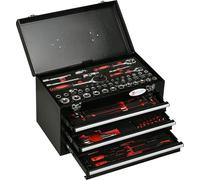 Mallette à outils DURHAND 116 pièces Set d'outils, caisse à outils remplie, caisse à outils avec douilles, cliquets, poignée, 3 tiroirs, boîtier en acier, noir
