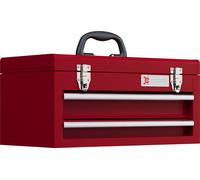 Mallette à outils DURHAND vide, 46 x 24 x 22 cm Boîte à outils avec 2 tiroirs, compartiment de rangement supérieur, poignée, caisse à outils avec 2 serrures, en acier, rouge