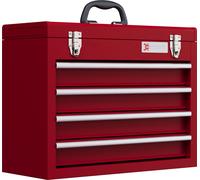 Mallette à outils DURHAND vide, 51 x 22 x 39,5 cm Boîte à outils avec 4 tiroirs, compartiment de rangement supérieur, poignée, caisse à outils avec 2 serrures, rouge