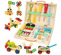 Withosent Caisse à Outils Enfant, 34 Pièces Jouets en Bois Boite a Outil Enfant, DIY Jeux de Construction Enfant pour Garçons Filles de 3 Ans