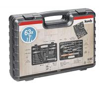 mallette à outils kwb en plastique dur robuste avec 63 outils de qualité supérieure comme équipement de base solide pour les applications légères à la maison, à l'atelier ou en déplacement