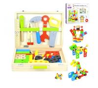 Mallette à Outils pour Enfants avec Ensemble d'outils en Bois de 69 pièces, Jouet Montessori pour Tout-Petits 3 4 5 6 7 Apprentissage précoce, création, établi, Construction de tiges, Construction