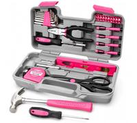 Mallette à Outils Rose 39 Pièces pour Femme, Ensemble d’Outils de Bricolage Portable avec Marteau