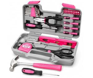 Mallette à Outils Rose 39 Pièces pour Femme, Ensemble d’Outils de Bricolage Portable avec Marteau
