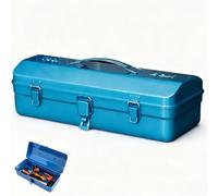 Mallette à outils, vide, en métal, avec poignée de transport et verrouillage, grande boîte à outils, 36 x 15 x 11,5 cm, robuste et durable, pour outils, rangement, transport (bleu)