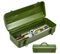 Mallette à outils vide en tôle métallique 43 x 19 x 13 cm - Caisse à outils profonde - Camber Top pour matériel avec double verrouillage et manipulation - Pour outils électriques, jouets, kits de