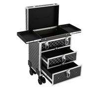 Mallette à roulettes professionnelle pour maquillage, organiseur cosmétique, avec tiroirs, ABS, 28 x 22 x 96 cm, roulettes pivotantes à 360°, 2 tiroirs, capacité de charge de 30 kg - Noir