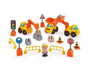 Mallette Abrick ECOIFFIER 3358 Véhicules de travaux publics Les As de la Construction 3 véhicules, panneaux & accessoires Jaune multicolore