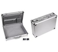 Perel Attaché-case pour ordinateur portable et documents A4, avec 2 serrures à combinaison, bandoulière et coins renforcés, parfait pour un usage quotidien, robuste, en aluminium, gris, 460 x 335 x