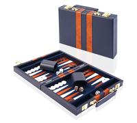 Mallette Backgammon 28x19cm Marine Kit Complet 2 Joueurs (Bleu Marine | Simili Cuir Poignée Transport, Velours Silencieux, Tasse, Kit Pions & Dés, Set De Jeu De Voyage Portable, Pour Adultes