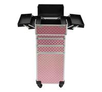 Mallette cosmétique rose à 4 niveaux - Grande valise de maquillage - 35 x 25 x 82 cm - Pour expositions, salles de maquillage temporaires