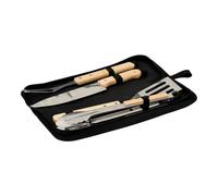 Neka Mallette de barbecue 4 ustensiles 38 cm – Bois, mallette en toile – Noir