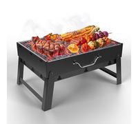 Mallette de barbecue portable pour tourisme - Barbecue au charbon de bois pliable - Barbecue portable compact et durable avec grande surface de cuisson, poignée ergonomique et boîte à feu amovible,