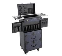 Mallette de coiffeur à roulettes, grande valise cosmétique à roulettes, valise de maquillage professionnelle avec poignée télescopique, cadre en métal en cuir PU, valise de maquillage pour coiffeurs