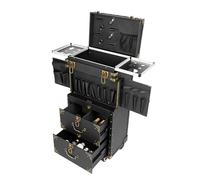 Mallette de maquillage à roulettes, à roulettes, avec 2 tiroirs, rotatives à 360 °, pour coiffeur, cosmétique, cosmétique, Noir , 39*25.5*82cm/15.5*10*32.3in, Grande valise à roulettes