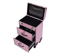 Mallette de maquillage à roulettes avec 2 tiroirs et 45 carrés, verrouillable, pour femme, pour voyage, coiffeur, maquilleur, Rose, Moderne