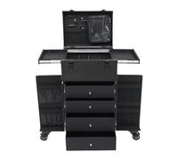 Mallette de maquillage à roulettes avec 4 tiroirs - Grande mallette de maquillage - Noir foncé - Avec 6 roulettes, Rose, Modes