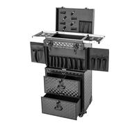 Mallette de maquillage à roulettes avec plateau rétractable, serrure à mot de passe, organisateur d'outils de coiffure, de maquillage professionnel, Noir , 39 * 25.5 * 82cm/15.35 * 10.4 * 32.28in