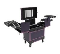 Mallette de maquillage à roulettes avec poignée, 7 compartiments extensibles pour coiffeur, maquilleur, coiffeur, manucure, lilas, 37*24.3*101cm, Moderne