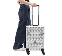 Mallette de maquillage à roulettes avec tiroirs verrouillables - Valise de maquillage professionnelle avec roulettes - Pour voyage, coiffeur, maquilleur, maquilleur, argenté