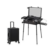 Mallette de Maquillage à roulettes, Chariot de Maquillage, Mallette de Rangement cosmétique Professionnelle avec Miroir et lumières LED 3 Couleurs (Black Large)