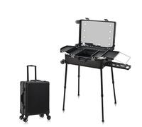 Mallette de Maquillage à roulettes, Chariot de Maquillage, Mallette de Rangement cosmétique Professionnelle avec Miroir et lumières LED 3 Couleurs (Black Small)