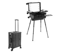 Mallette de maquillage à roulettes de 55,8 cm avec miroir, 8 LED, 2 serrures en métal, organiseur pour maquilleurs, coiffeurs, stylistes d'ongles, Noir , Moderne