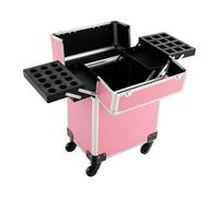 Mallette de maquillage à roulettes et tiroir - En aluminium - Idéale pour coiffeur, maquillage et produits de beauté - 24 x 34 x 47 cm - Rose, rose bonbon, 24 * 34 * 47 cm / 9,4 * 13,3 * 18,5 Zoll