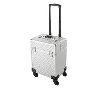 Mallette de maquillage à roulettes, portable, en aluminium, robuste, pour voyage, beauté, cosmétique, avec 2 clés, argenté, 34*24*41cm/13.39*9.45*16.14in, Modernité