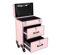 Mallette de maquillage à roulettes, professionnelle, à roulettes, verrouillable, avec tiroir, pour maquillage, nail art, coiffure en déplacement, rose bonbon, Moderne