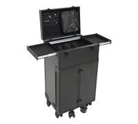 Mallette de maquillage à roulettes sur 6 roulettes, grande valise cosmétique avec 4 tiroirs, verrouillable, pour coiffeur, manucure mobile, pour studio et voyage