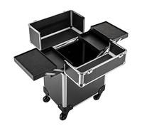 Mallette de Maquillage à roulettes, Valise Maquillage Professionnel, Valise Coiffure Professionnel,Compartiment Extensible, 4 roulettes universelles, pour Coiffeur, cosmétique, Noir