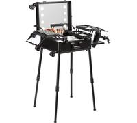 Mallette de maquillage avec serrure, miroir éclairé, 4 compartiments de rangement, support pour pinceaux, boîte organisatrice de cosmétiques de voyage avec haut-parleur et roues pivotantes, trolley st
