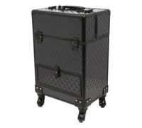 Mallette de maquillage, de maquillage, de maquillage, de coiffure, de maquillage, pour studio et voyage, avec 7 compartiments et 4 roulettes, Noir