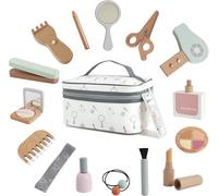Mallette de maquillage en bois pour fille - 16 pièces - Jouet de maquillage et de coiffure pour enfants - Kit de maquillage en bois pour jeux de rôle - Cadeaux à partir de 3, 4, 5 ans